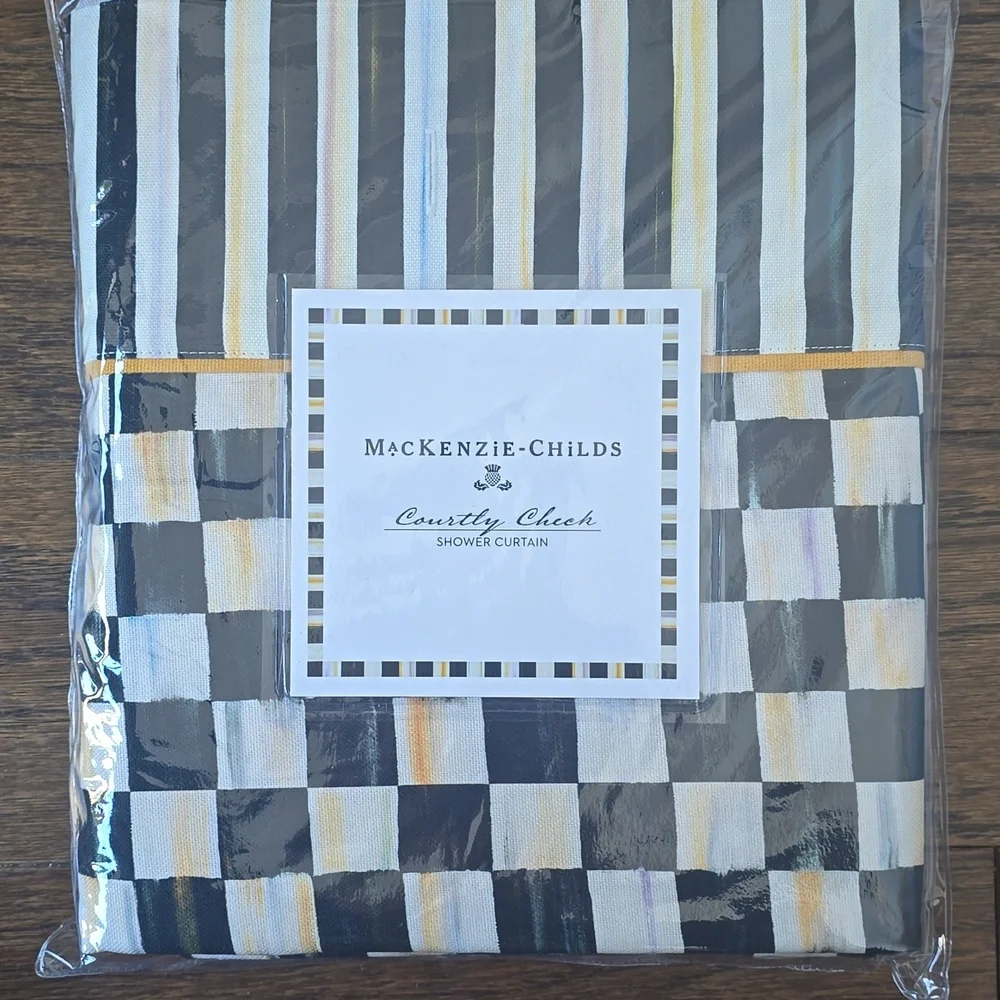MacKenzie-Childs Courtly Check Shower Curtain with Striped Border,$218.00